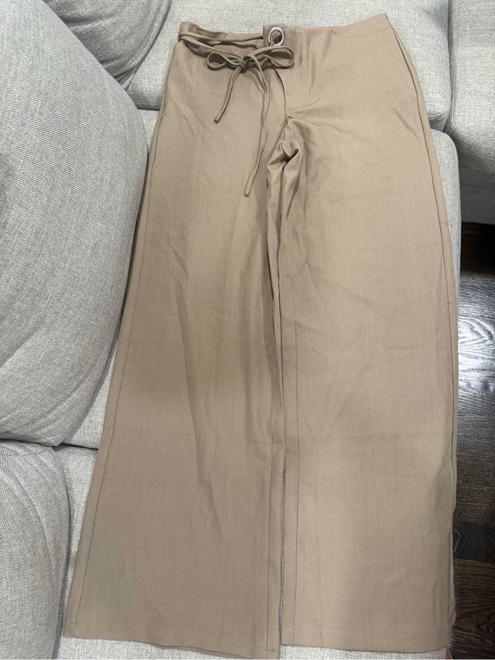 SHEIN Taupe Wide-Leg Drawstring Boot-Cut Pants